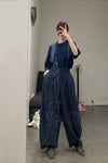 AVIVA JIFEI XUE Blue Striped Panel Wide Leg Pants S22-CWLP